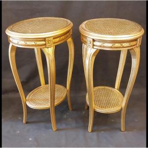 Pair Of Tables, Pedestal Tables, In Gilded Wood