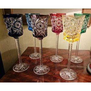 Suite De 6 Verres à Vin Du Rhin En Cristal De Baccarat Ou De Saint Louis.