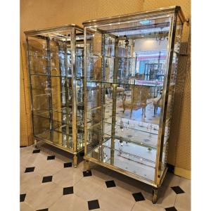 Paire de vitrines en laiton et bronze du début du XX° Siècle. Maison Muller -Domange.
