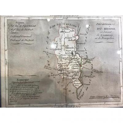 Rare Carte Du Département Du Rhône d'Epoque Révolutionnaire.