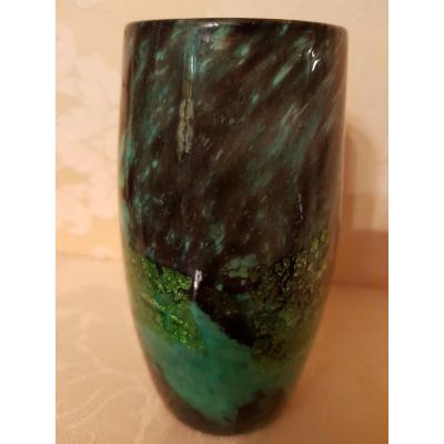 Daum Vase In Multilayer Glass With Inclusions Of Gold Leaves.