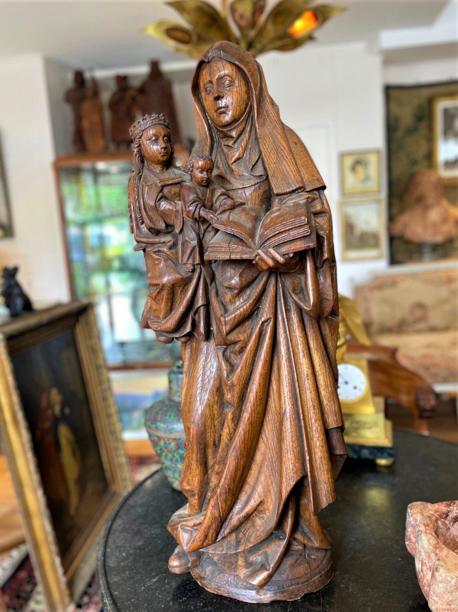 Sainte-anne Trinitaire, Large Carved Wood 16th-photo-2