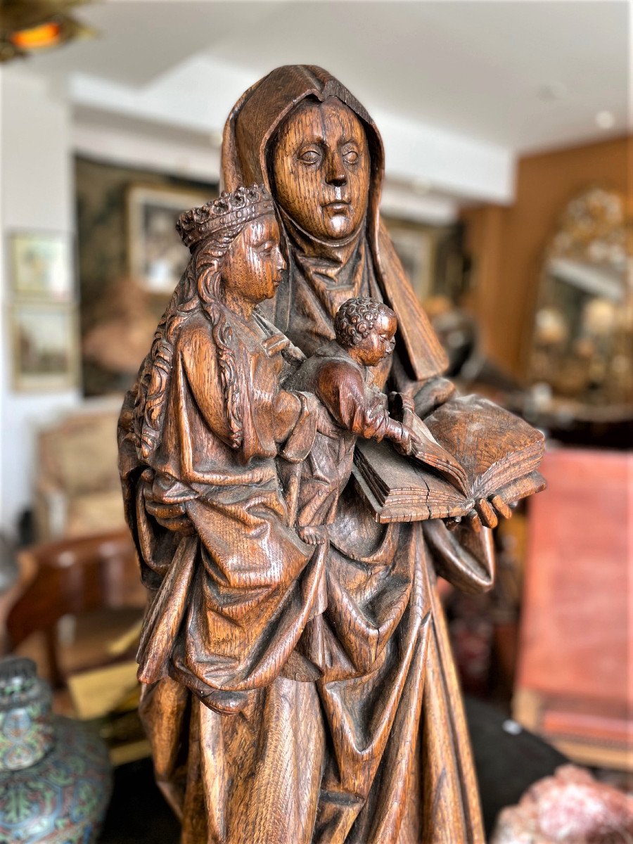 Sainte-anne Trinitaire, Large Carved Wood 16th-photo-3