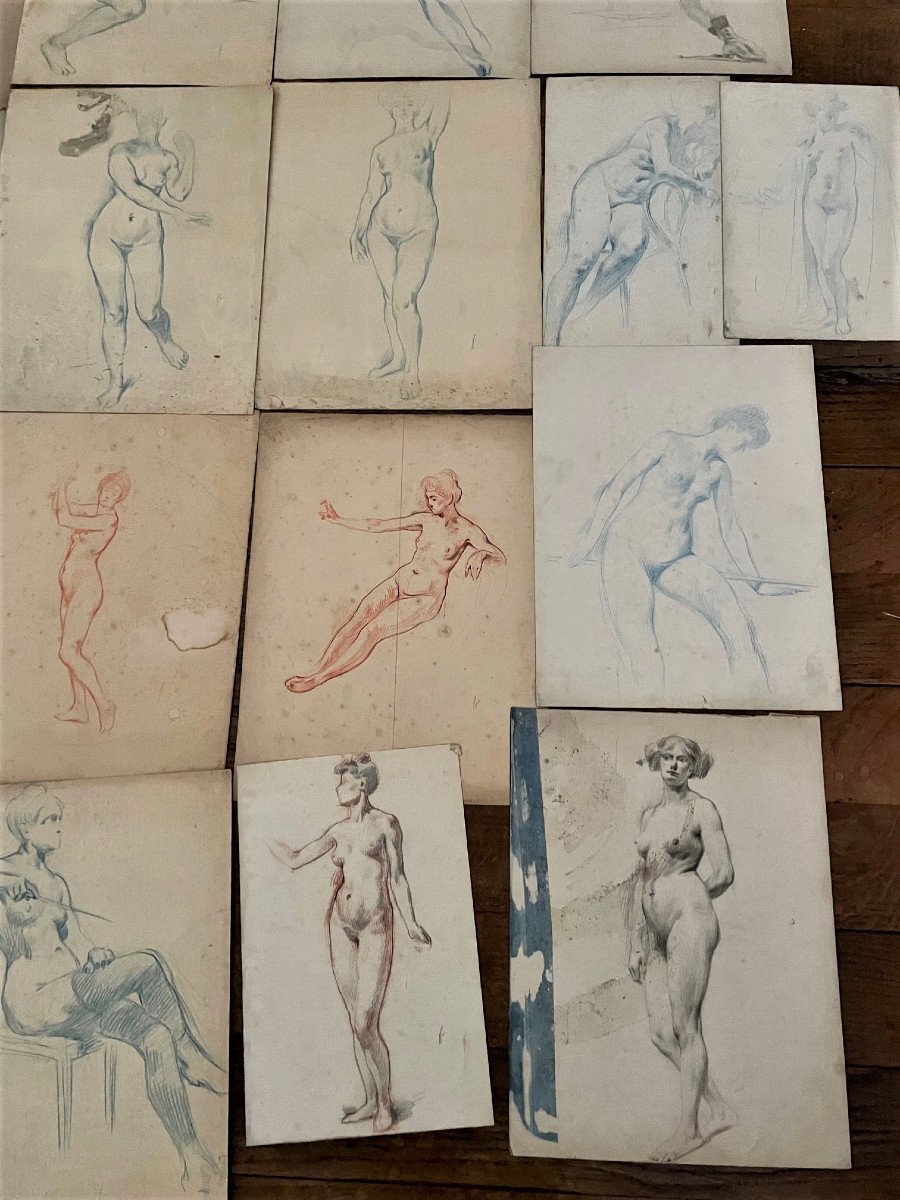 Ensemble De Dessins, Femmes Nues, Vers 1900-photo-3
