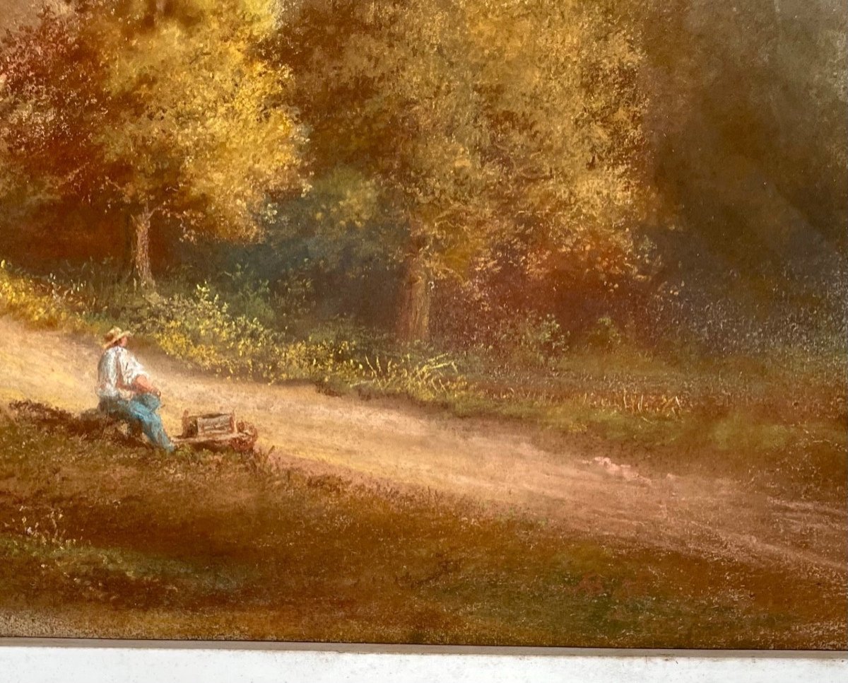 Paysage Au Pastel 19eme, Monogrammé -photo-2