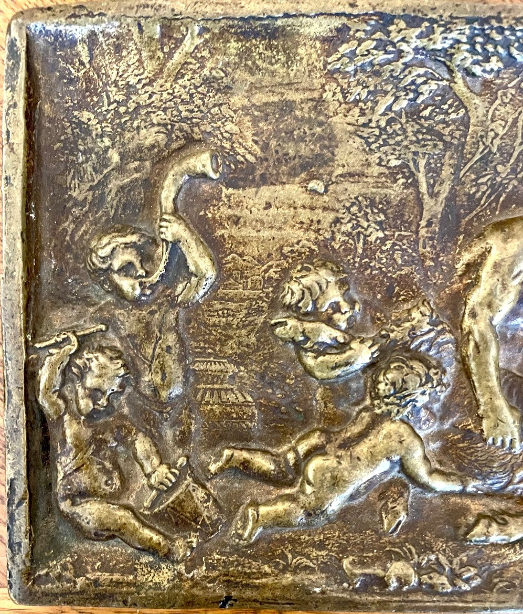 18th Century Bronze Plaque, Loves And Fauna -photo-3