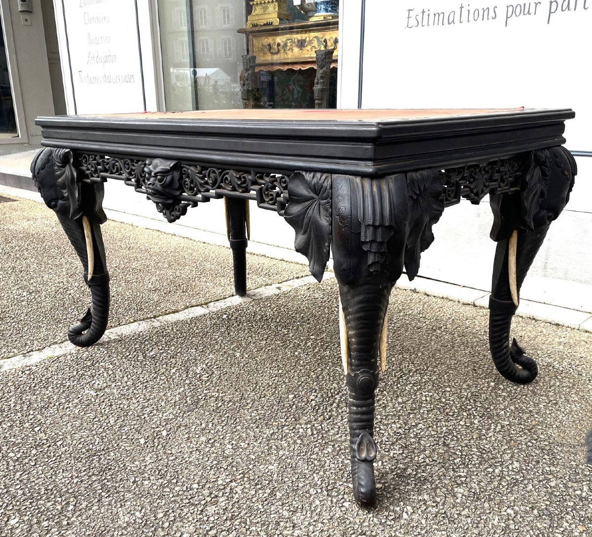 Table De Milieu Aux T&ecirc;tes d&#039;&eacute;l&eacute;phants, 19eme Si&egrave;cle-photo-2