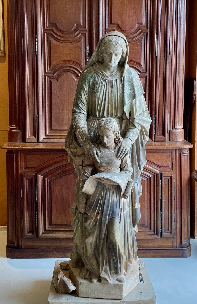 Saint Anne And The Virgin, Large Terracotta 18th