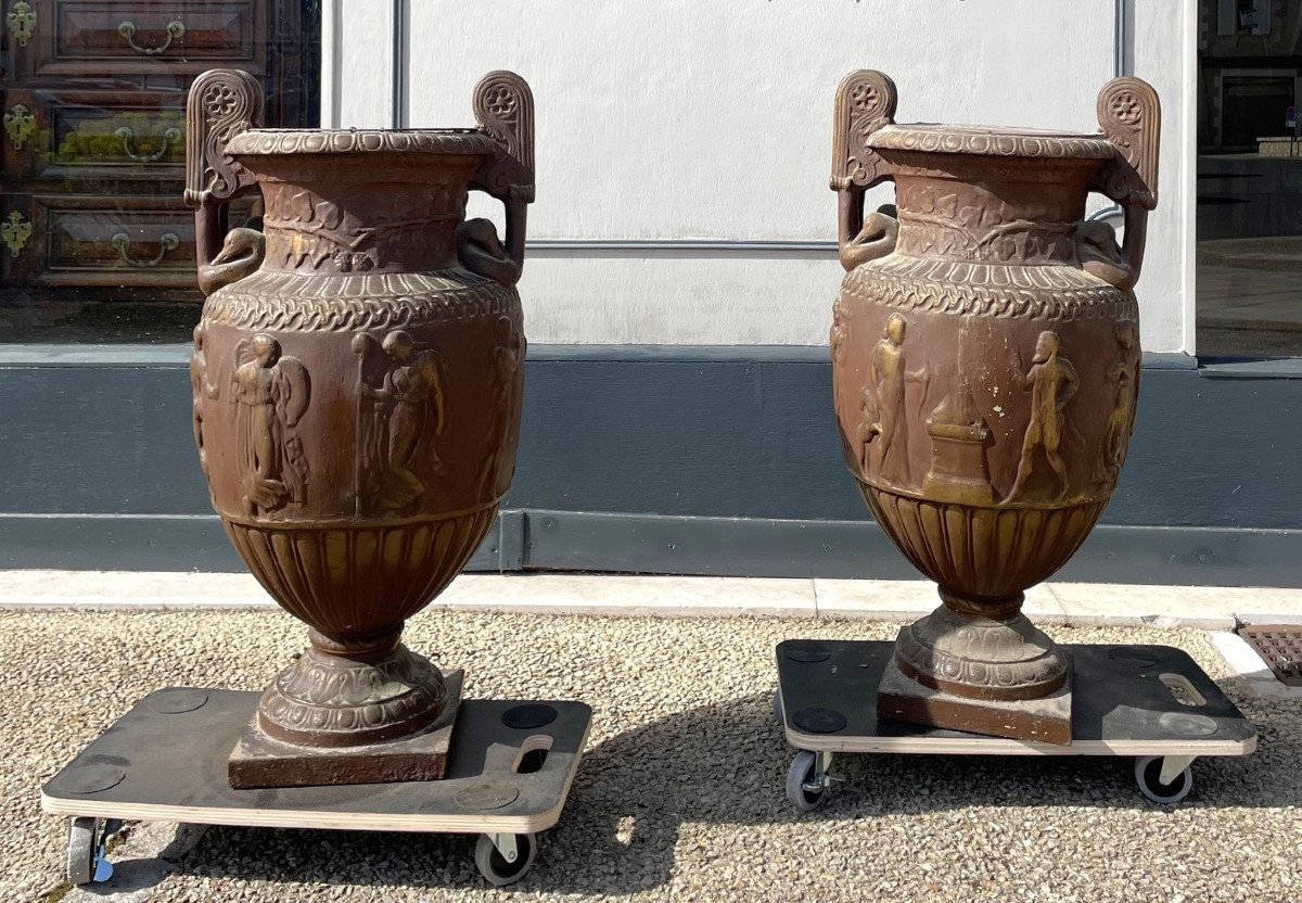 Pair Of Large 19th Century Cast Iron Vases-photo-2