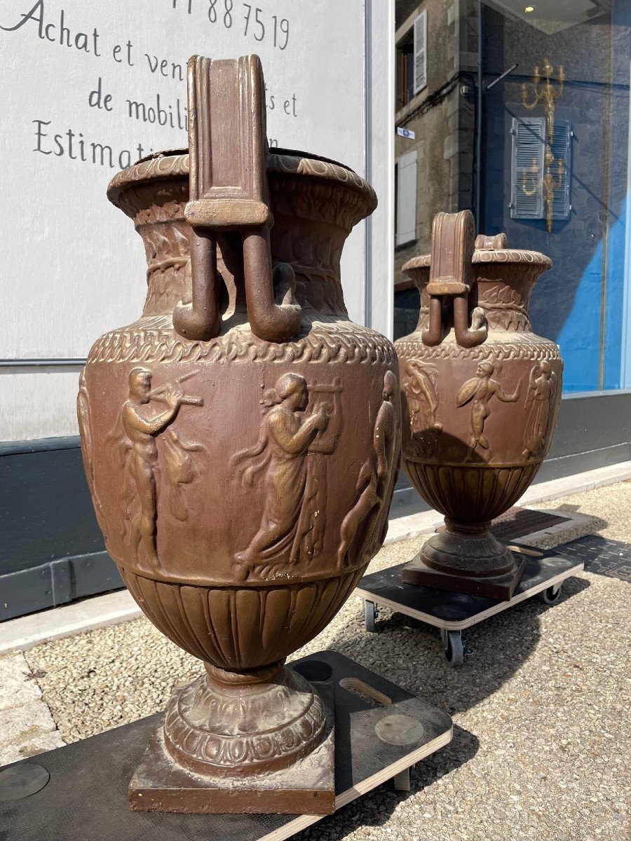 Pair Of Large 19th Century Cast Iron Vases