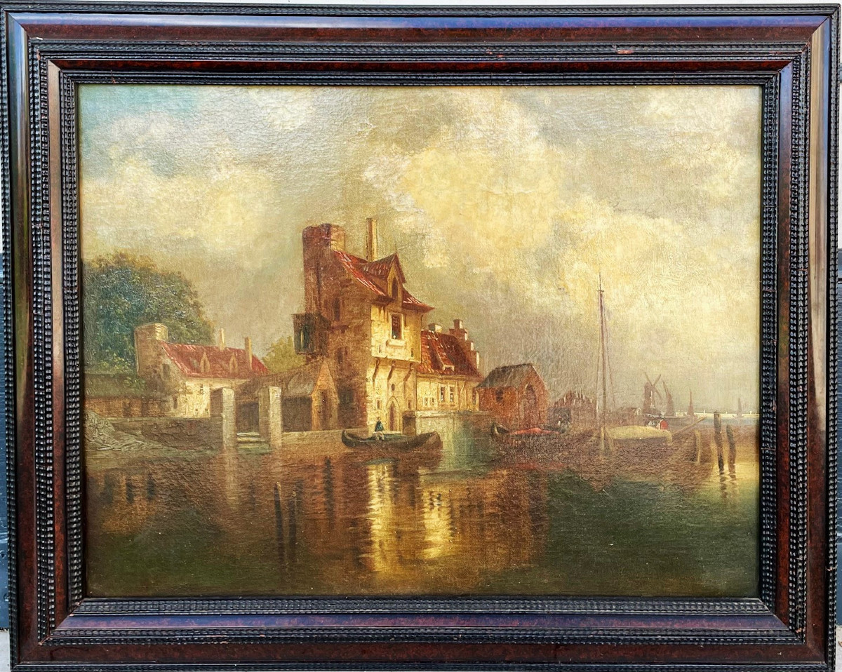 Dutch Landscape, Oil On Canvas 19th Century