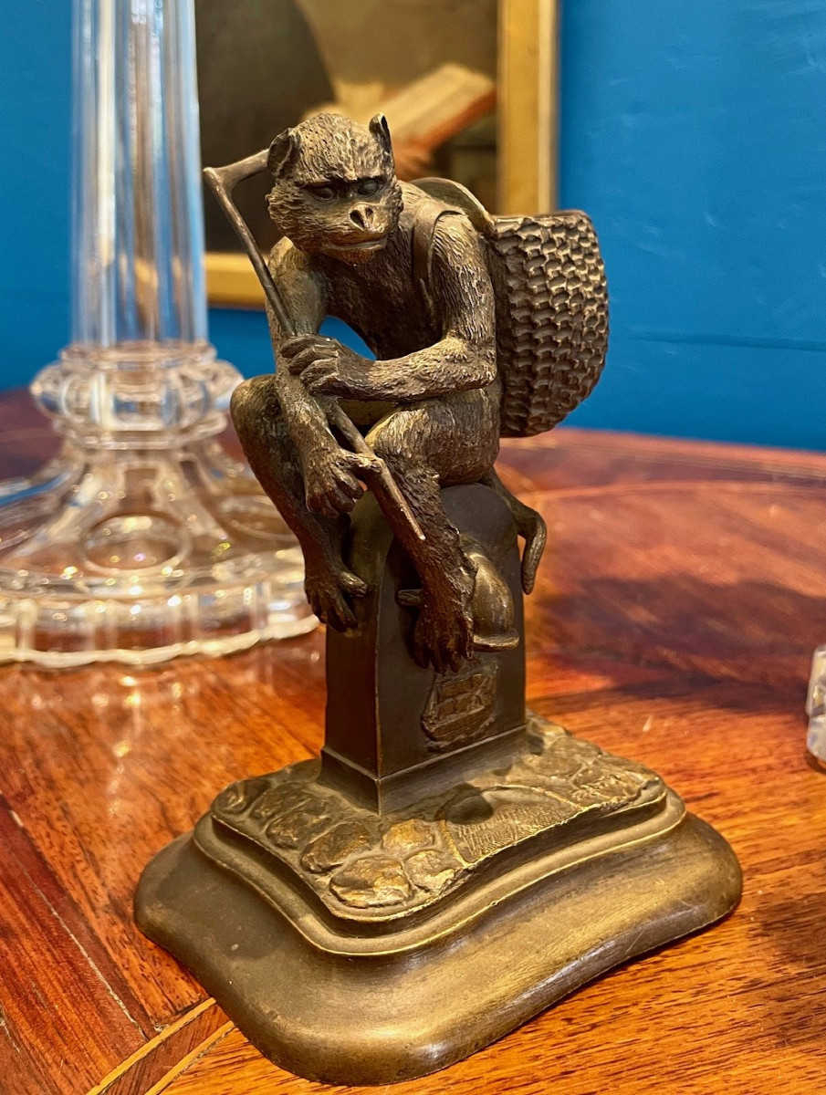 Rag-picker Monkey, Bronze Signed Fratin, Daubrée Publisher
