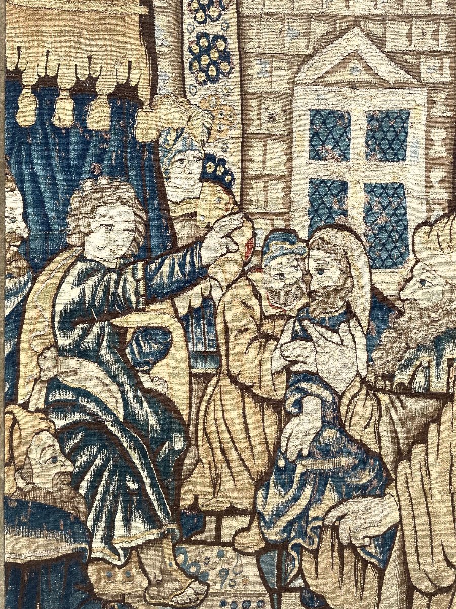 Tapisserie d'Aubusson haute époque, Jésus et les docteurs de la Loi-photo-2