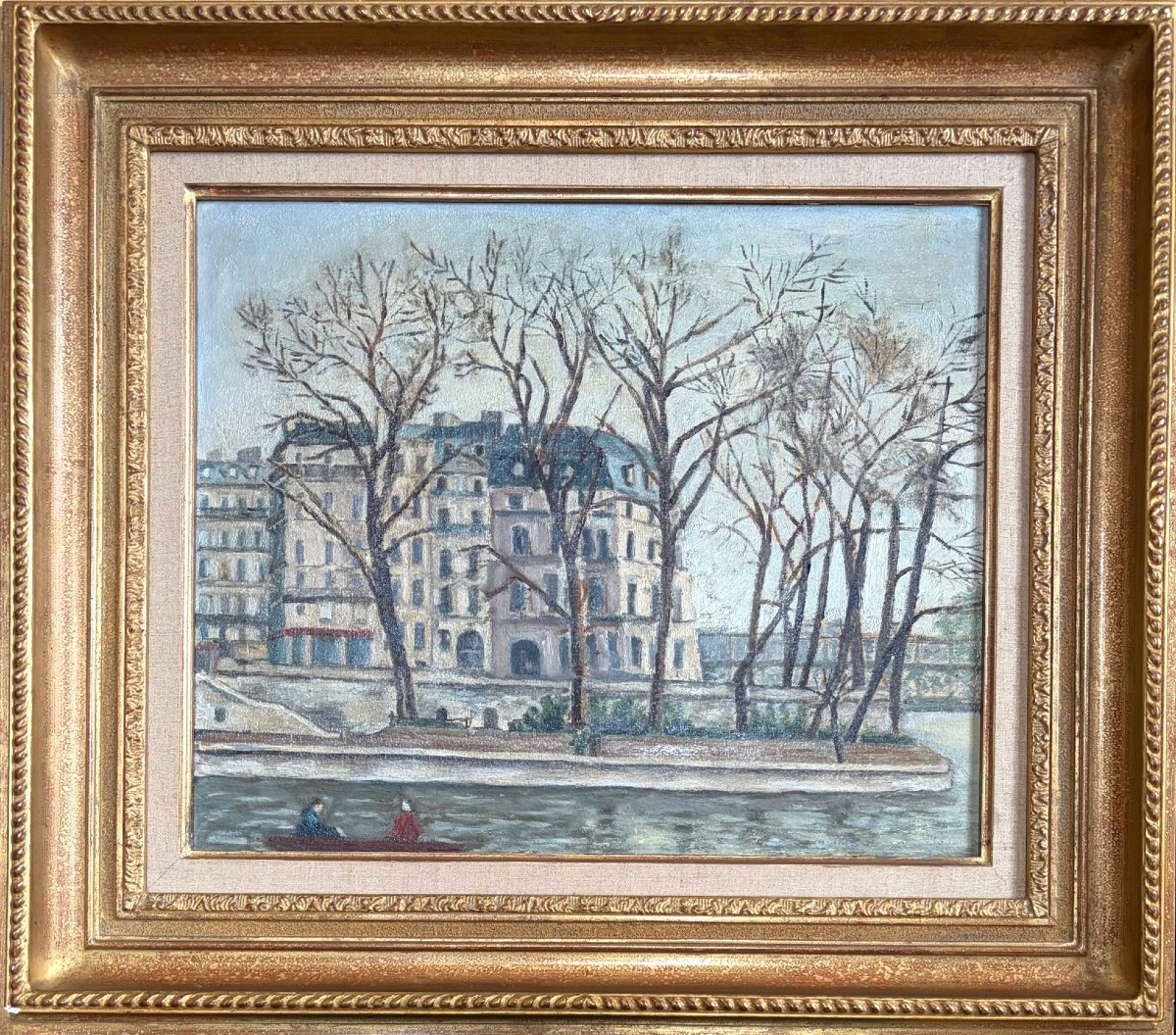 Vue de l'Ile Saint-Louis, Paris, huile sur toile