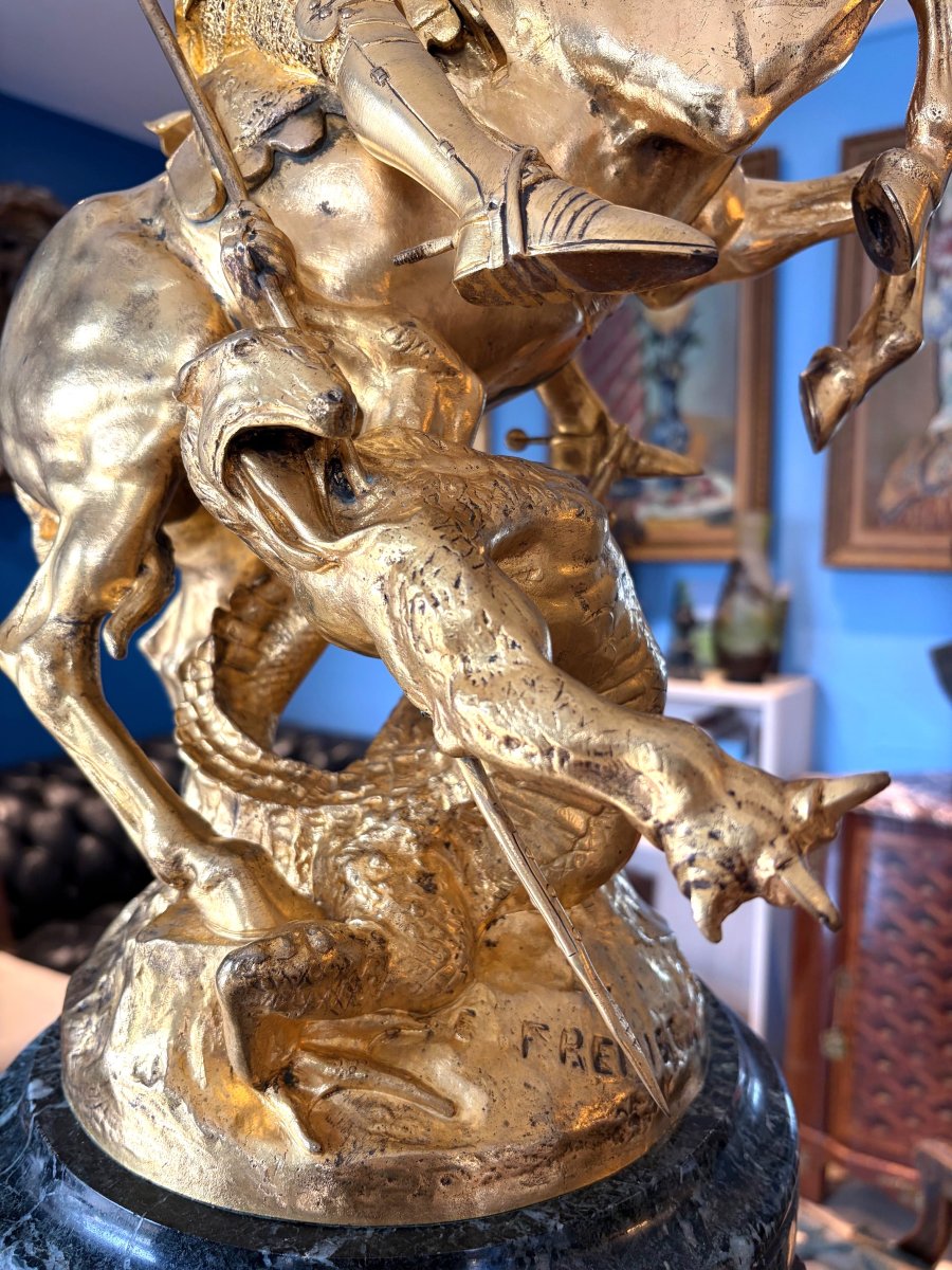 Saint Georges terrassant le dragon, bronze signé Fremiet-photo-2