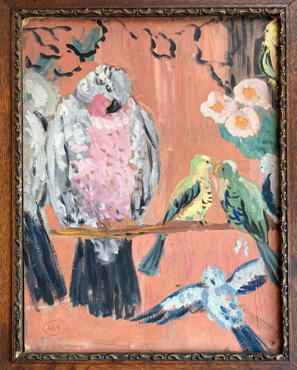 Exotic Birds, Oil Painting By Henri Sené (1889-1961)