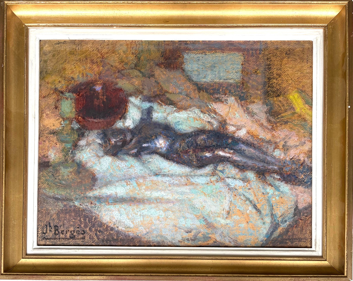 Christ de metal, tableau signé Berges (1878-1956)