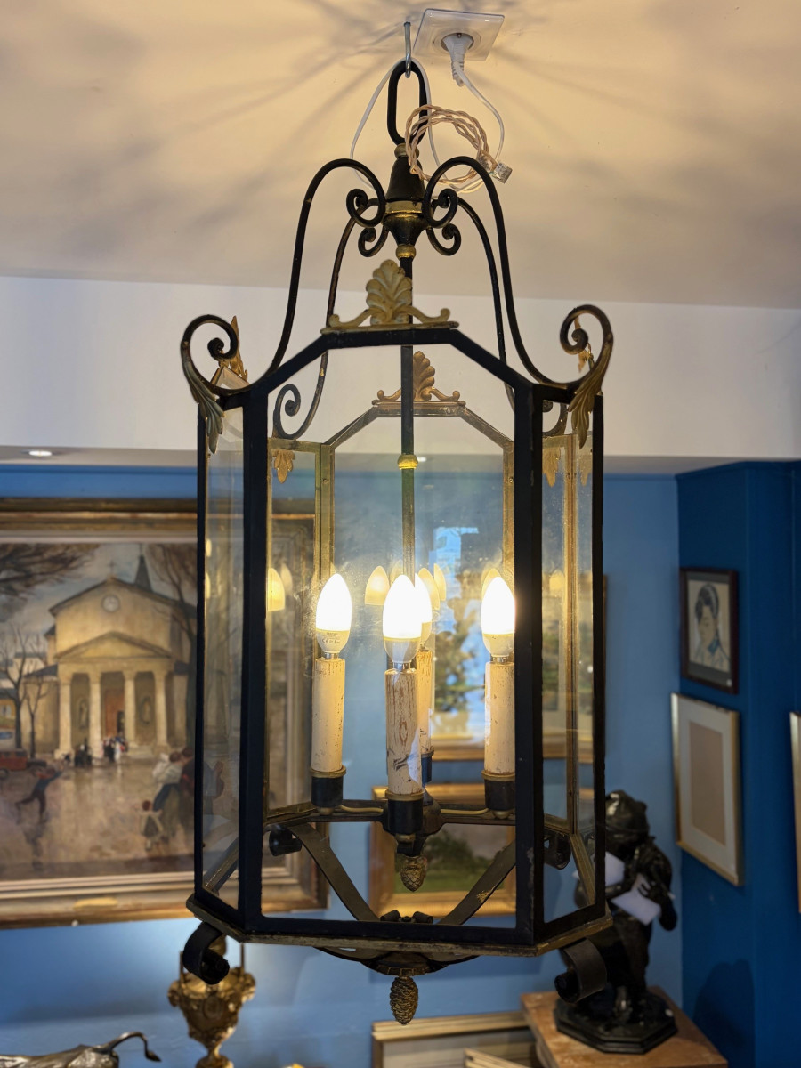 Pair Of Large Neo-classical Wrought Iron Lanterns, Circa 1930-photo-2