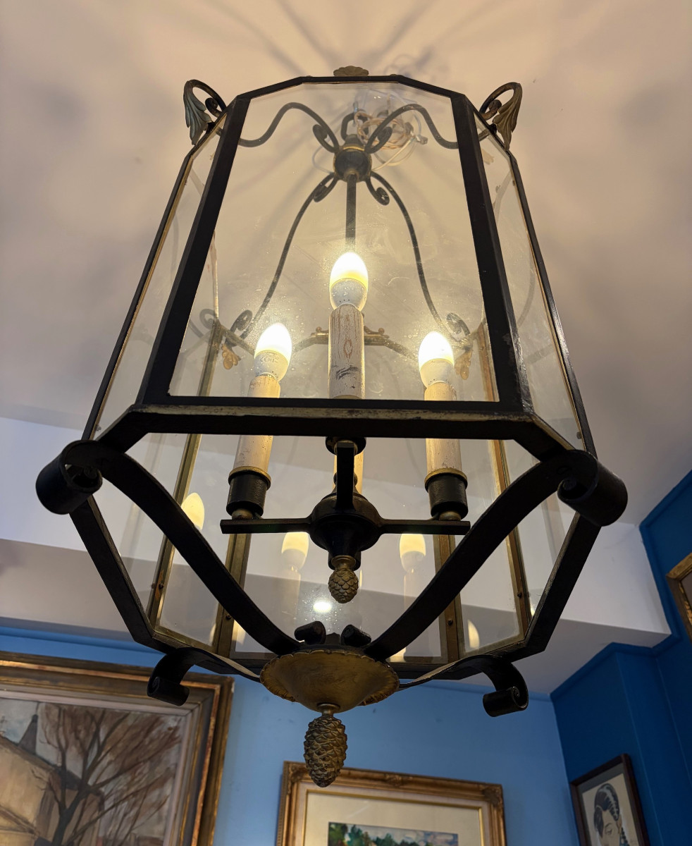 Pair Of Large Neo-classical Wrought Iron Lanterns, Circa 1930-photo-4