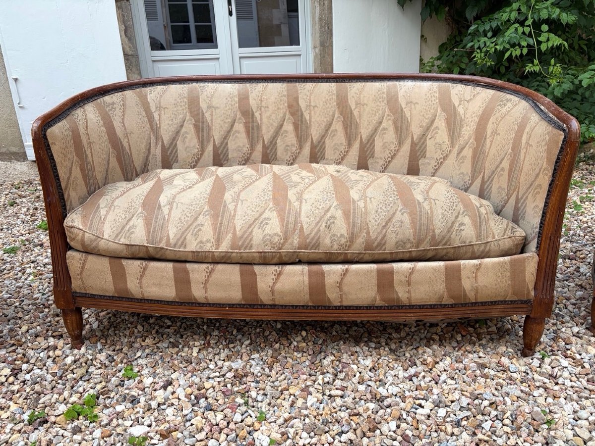 Art Deco Living Room Set: Sofa And Pair Of Armchairs In Need Of Reupholstering-photo-3