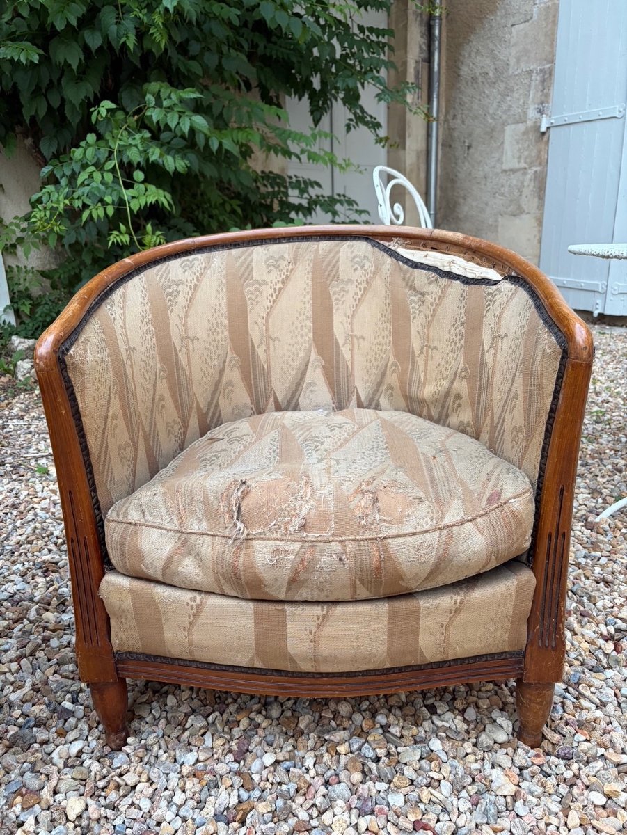Art Deco Living Room Set: Sofa And Pair Of Armchairs In Need Of Reupholstering-photo-4
