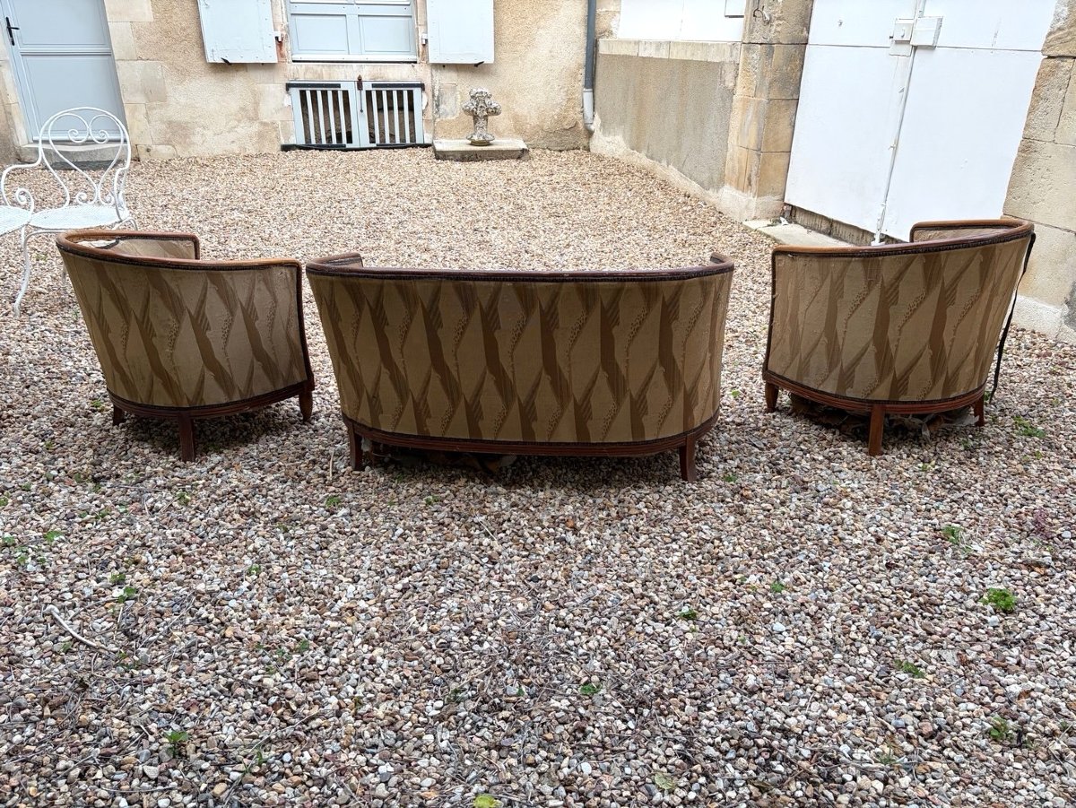Art Deco Living Room Set: Sofa And Pair Of Armchairs In Need Of Reupholstering-photo-2