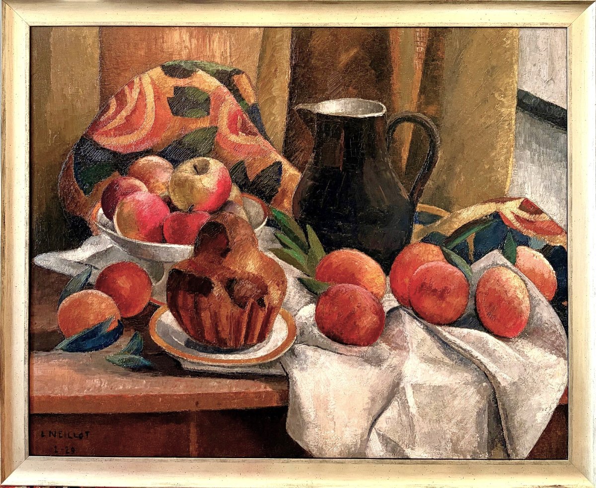 Louis Neillot, nature morte à la brioche, signée et datée