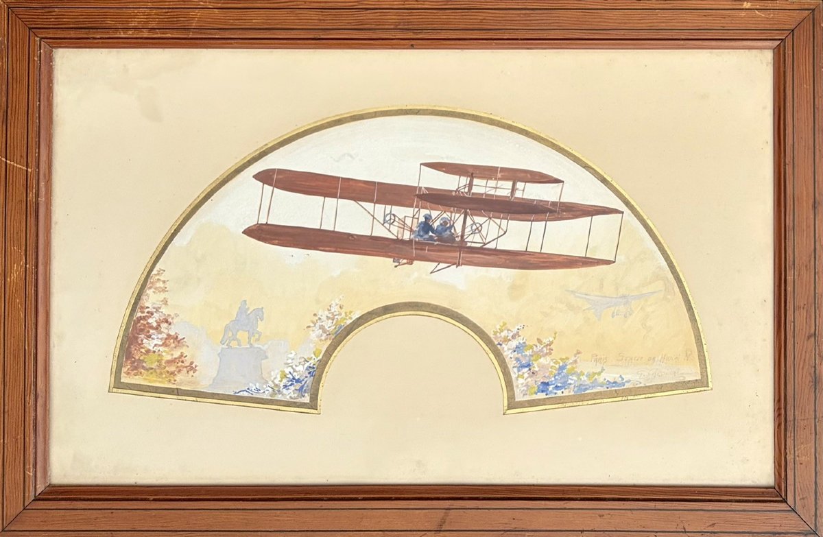 Historical Scenes Depicting Aviation, A Pair Of Gouaches-photo-3