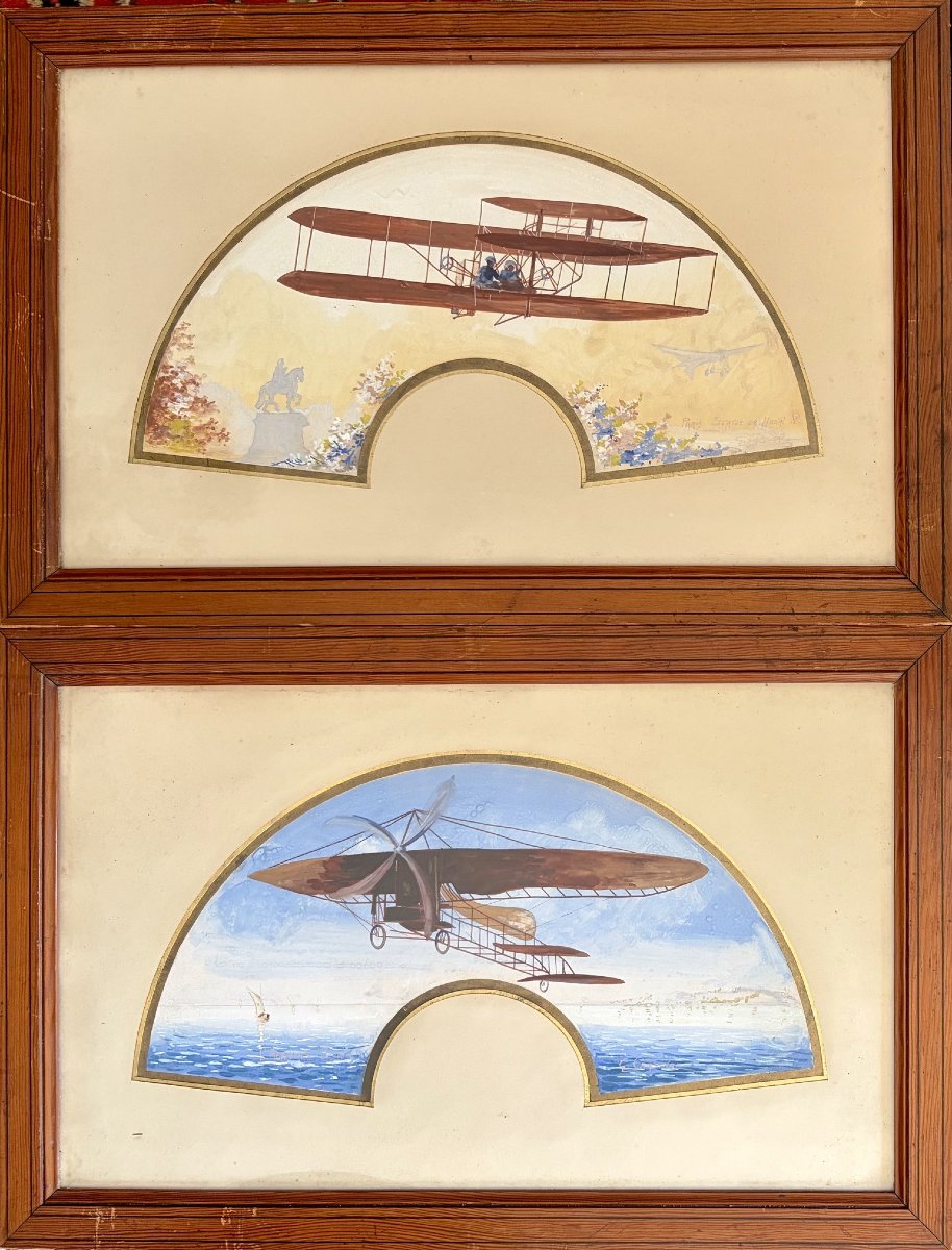 Historical Scenes Depicting Aviation, A Pair Of Gouaches