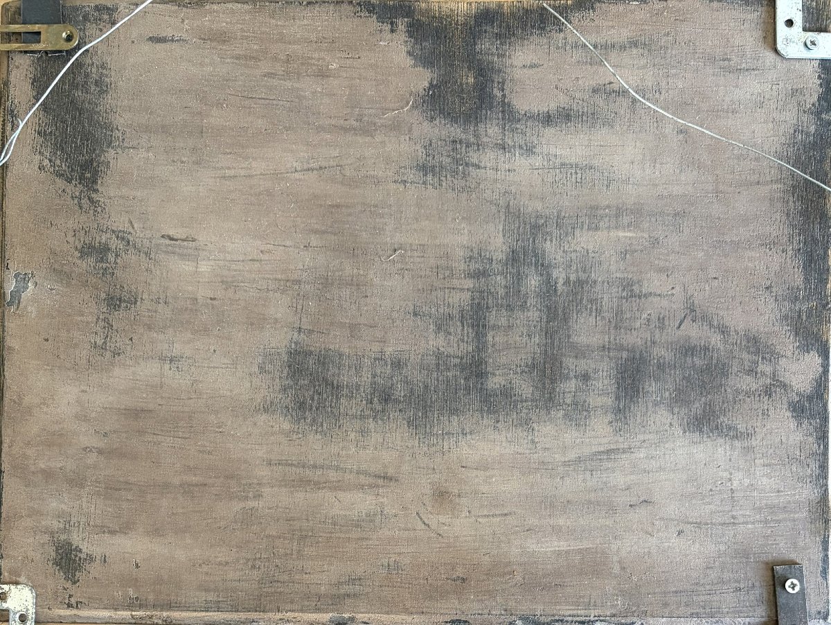 Corbeille de fruits sur un entablement, huile sur panneau-photo-4