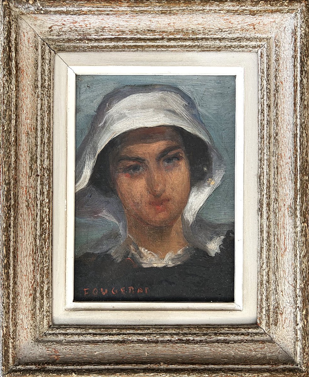 Portrait Of A Young Breton Woman, Signed E. Fougerat-photo-2