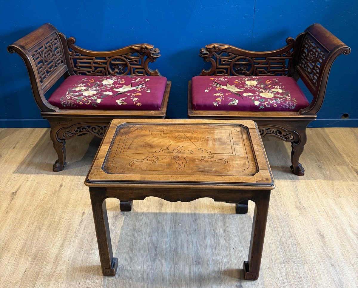 Pair Of Benches And A Japanese-style Tea Table-photo-4
