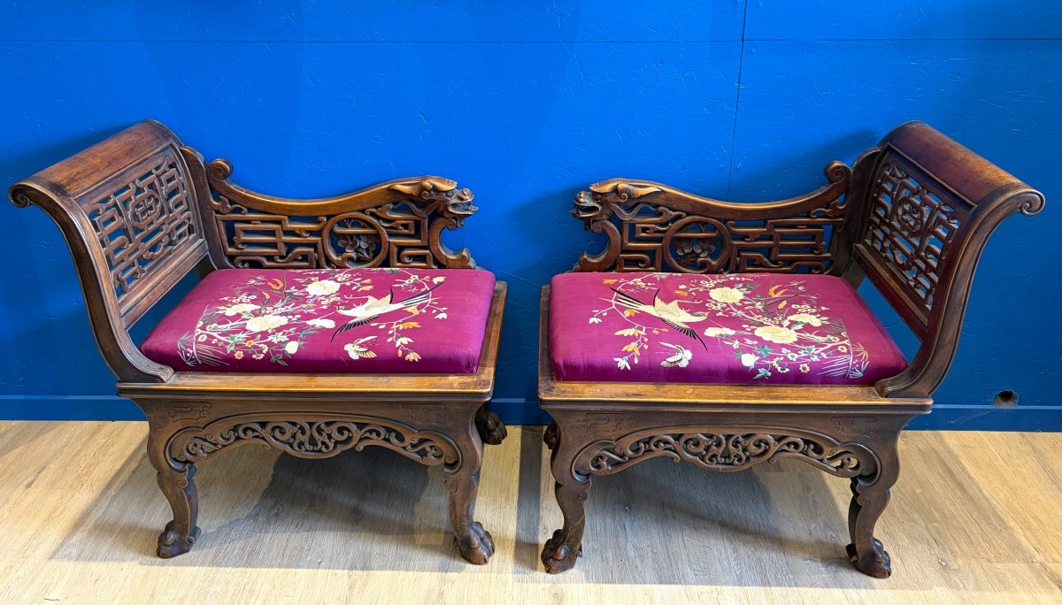 Pair Of Benches And A Japanese-style Tea Table