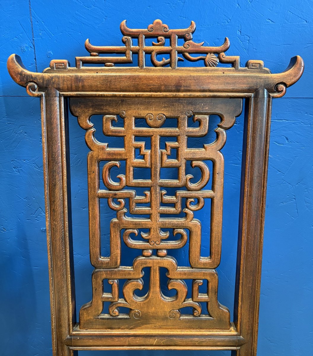 Four Japanese-style Chairs With Embroidered Silk Upholstery-photo-2