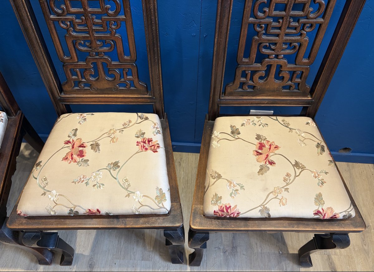Four Japanese-style Chairs With Embroidered Silk Upholstery-photo-3