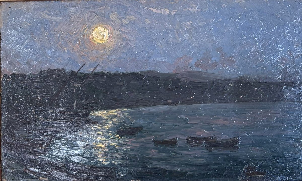 Pleine lune sur la baie, tableau signé Signoret-photo-2