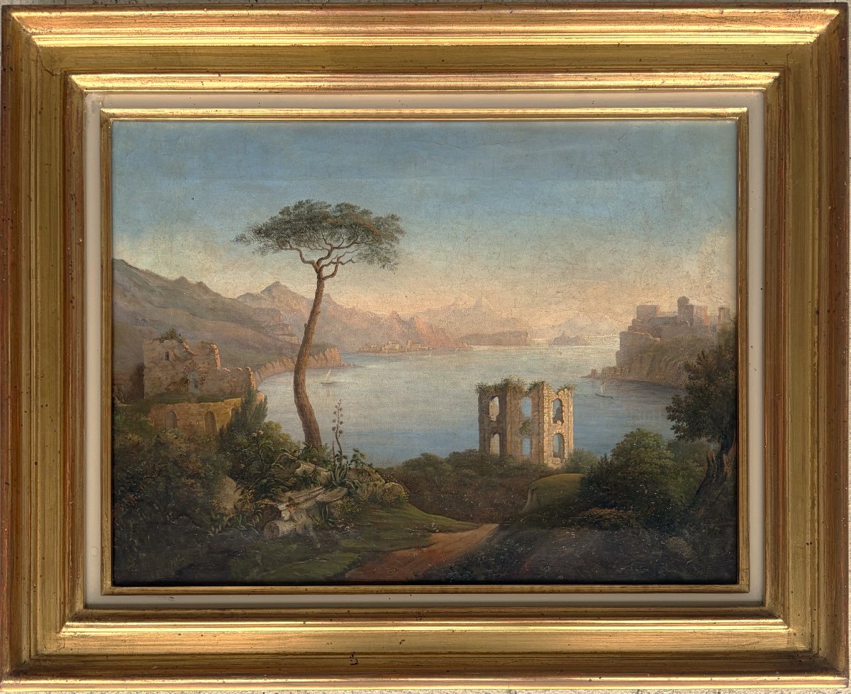 Paysage Napolitain, tableau 19eme siècle-photo-2