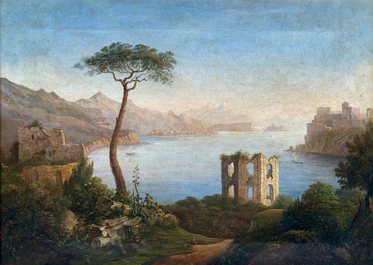 Paysage Napolitain, tableau 19eme siècle