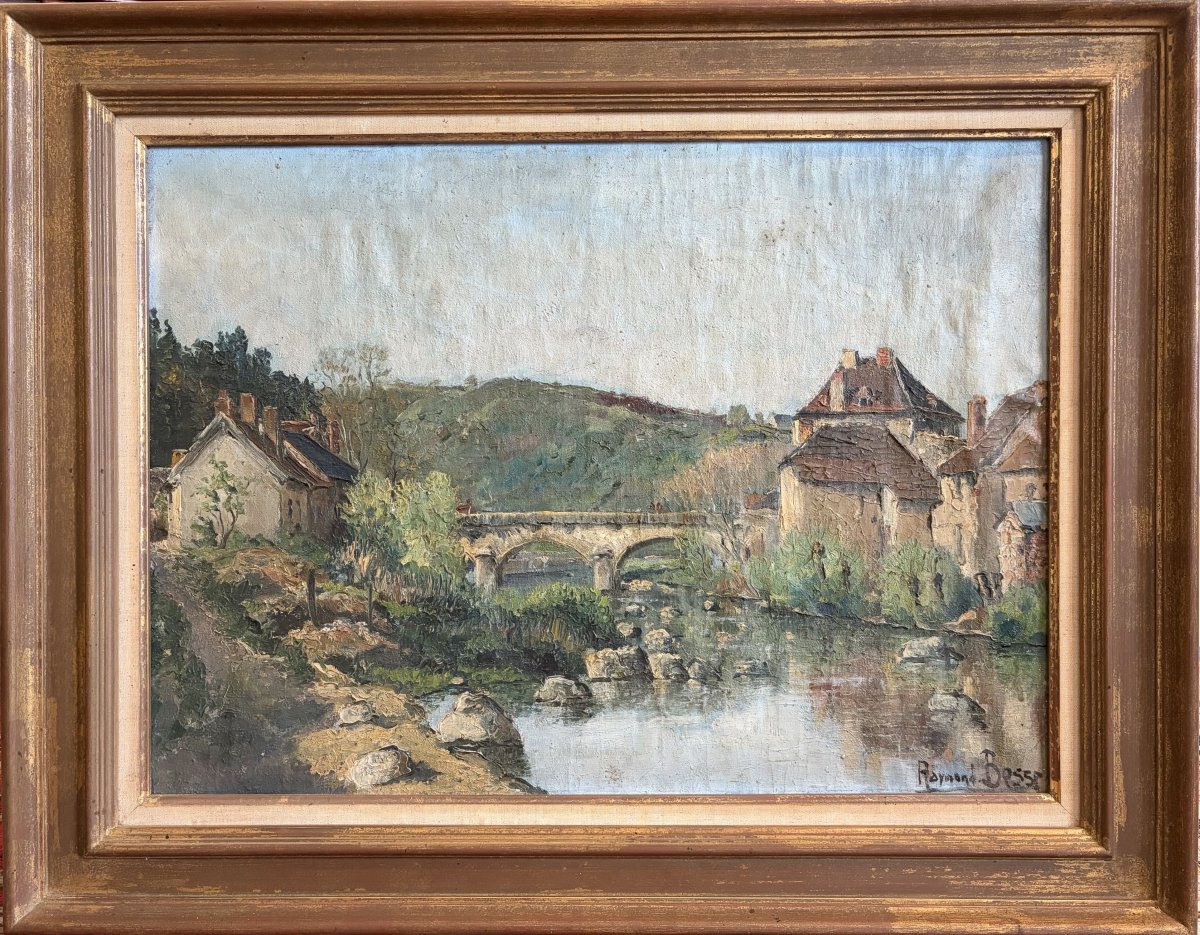 Vue de Hérisson en Bourbonnais, tableau signé Raymond Besse