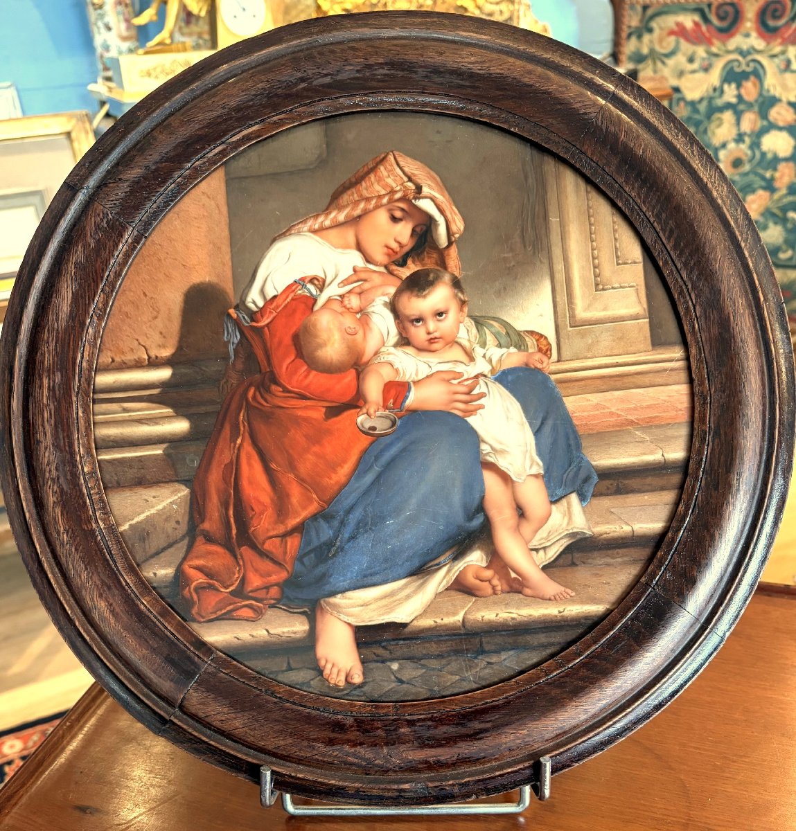 Le petit mendiant, plaque en procelaine peinte 1847 