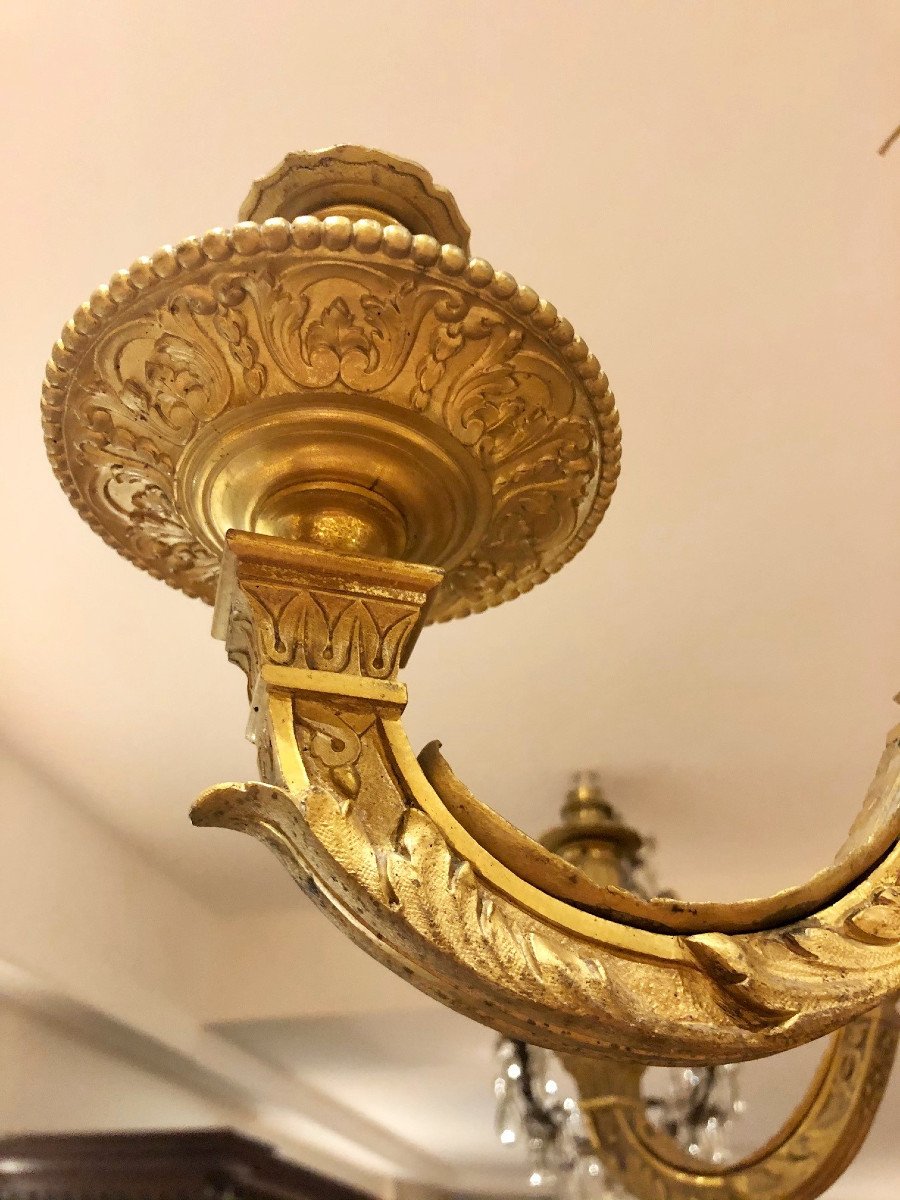 Paire De Grands Lustres En Bronze Doré-photo-2