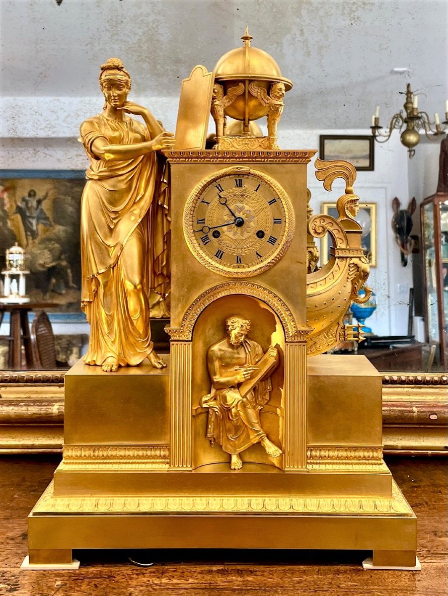 Rare Pendule En Bronze Doré Empire