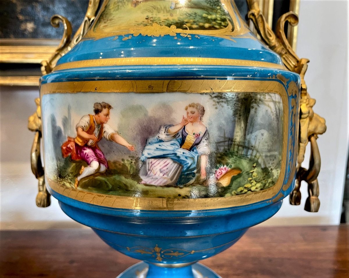 Paire d'Importantes Lampes En Porcelaine Napoleon III-photo-3