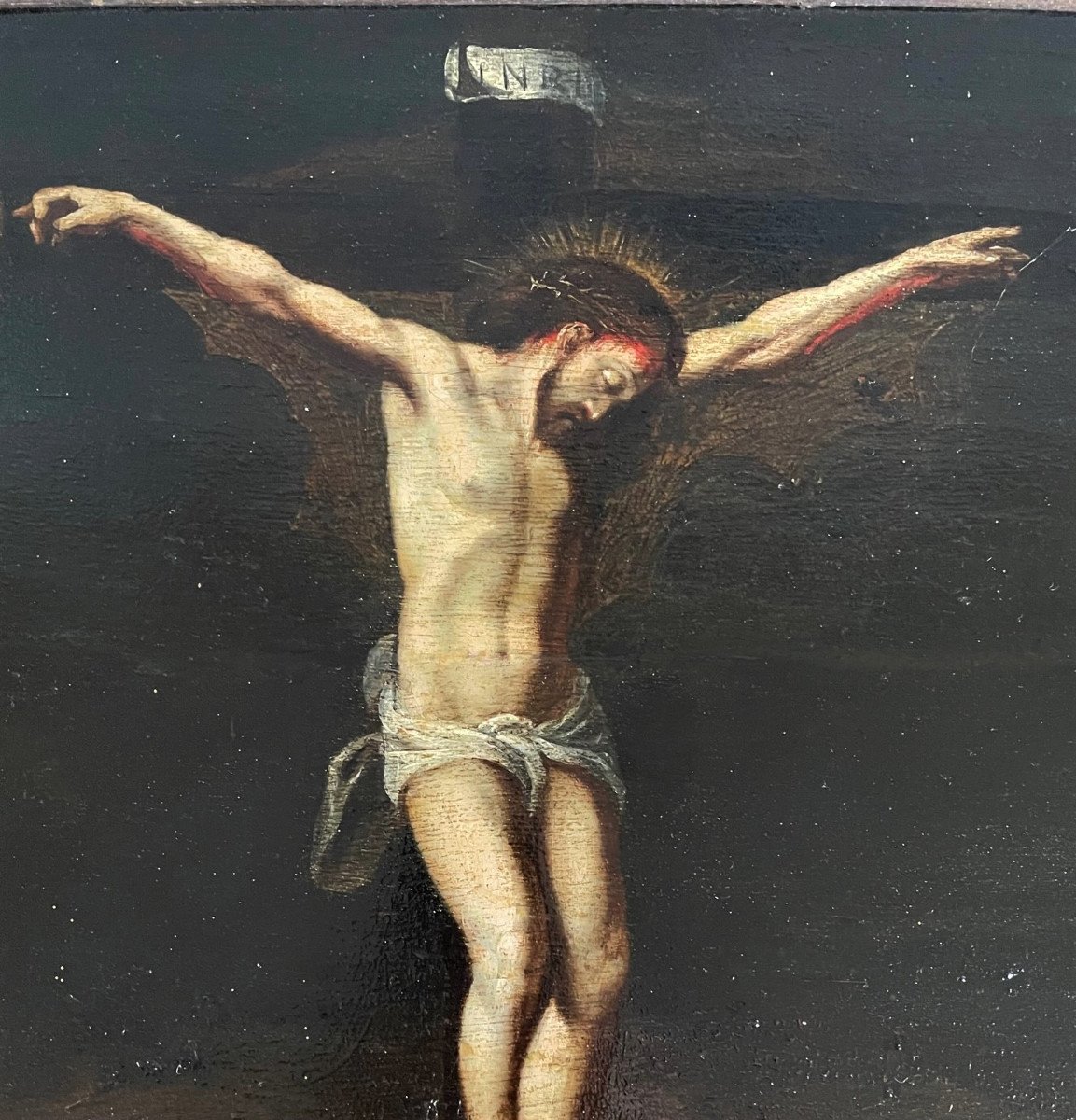 Christ Au Golgotha, Grande Huile Sur Panneau 17eme-photo-2