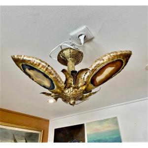 Ceiling Lamp In Brass And Agate Duval Brasseur