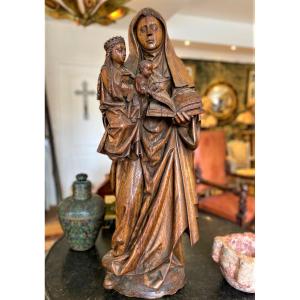 Sainte-anne Trinitaire, Large Carved Wood 16th