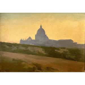 Vue De Rome, Panneau Signé F. Christol (1850-1933)