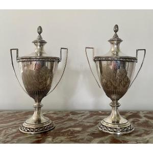 Pair Of Spanish Cassolettes In Sterling Silver 