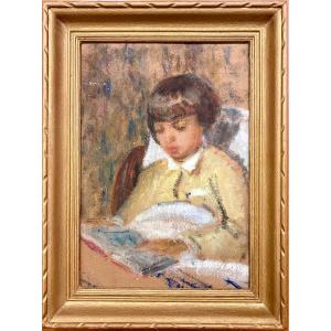 Portrait d'enfant lisant, vers 1930