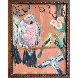 Exotic Birds, Oil Painting By Henri Sené (1889-1961)